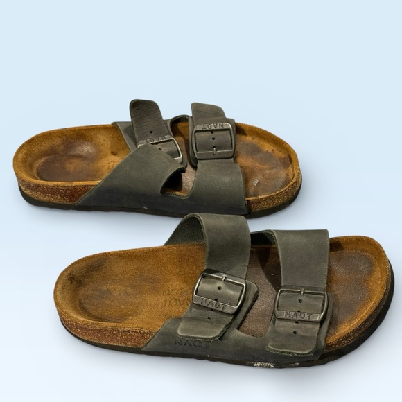 Naot Leather Slide Sandals Adjustable Buckles Cork Footbed EU 38 - Picture 2 of 12